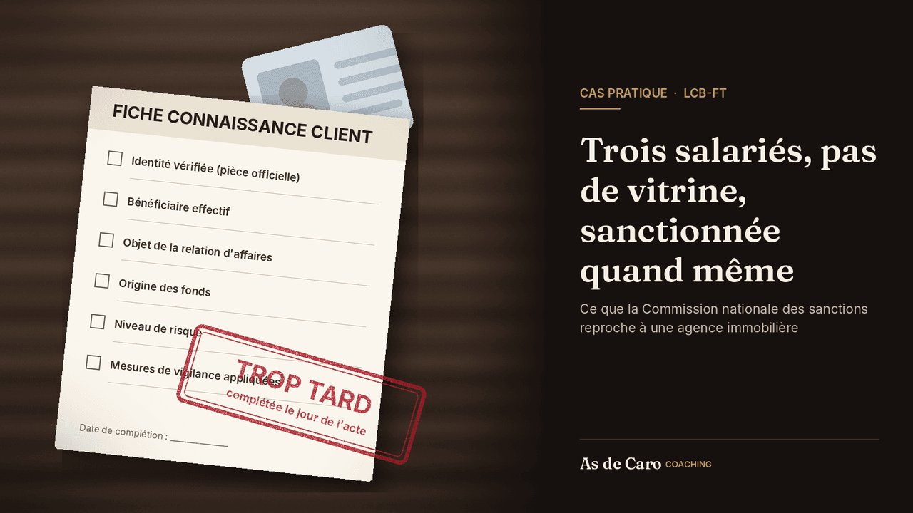 Anti-blanchiment en agence immobilière : trois salariés, pas de vitrine, sanctionnée quand même