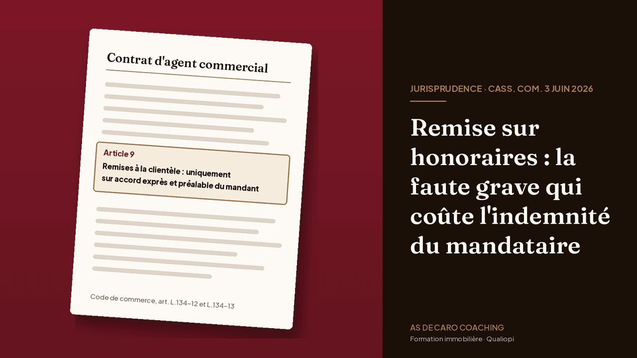 Faute grave du mandataire immobilier : la remise sur honoraires qui coûte l'indemnité de fin de contrat